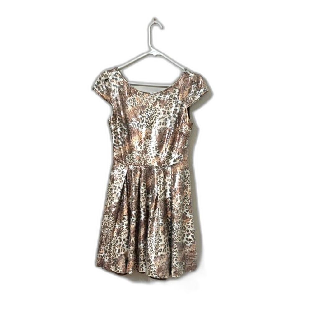 Betsey Johnson sequence Brown Leopard Print Metallic dress size 6